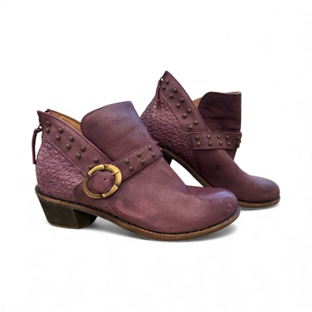 Women's Halsa Melania Ankle‎ Boots Leather Studded Buckle Purple Size 9